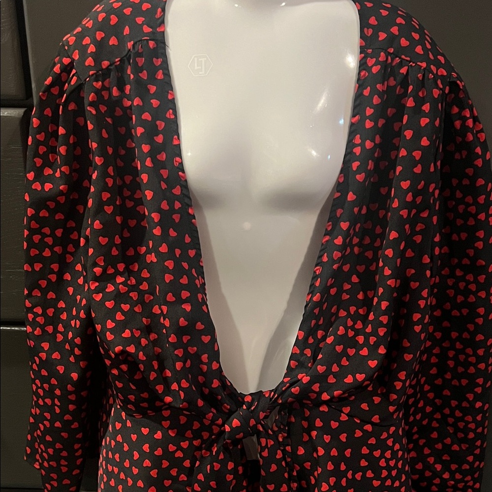 Heart Print Blouse - Black and Red